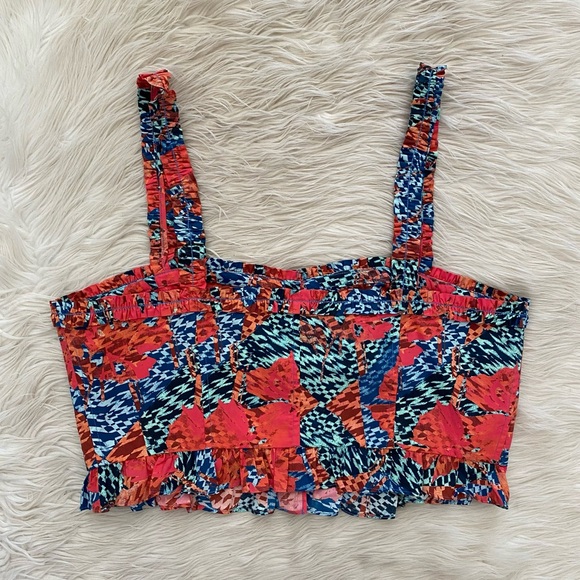 Ulla Johnson Blue Red Abstract Print Button Front Alexandra Tank Top Flamingo - Picture 6 of 10